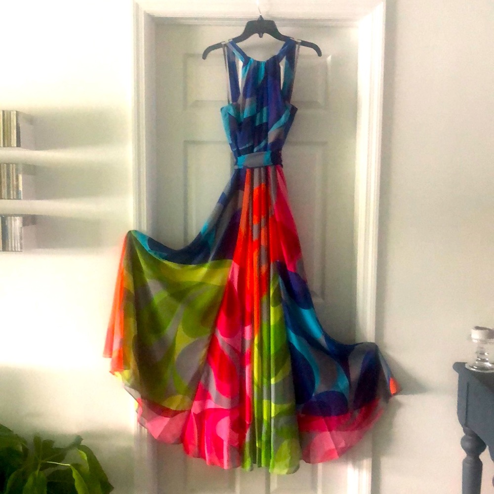 Multi color scarf halter maxi-dress by Muse